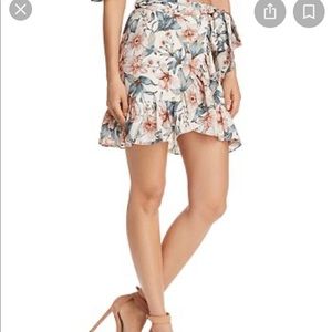 JOA || ruffled floral faux wrap skirt